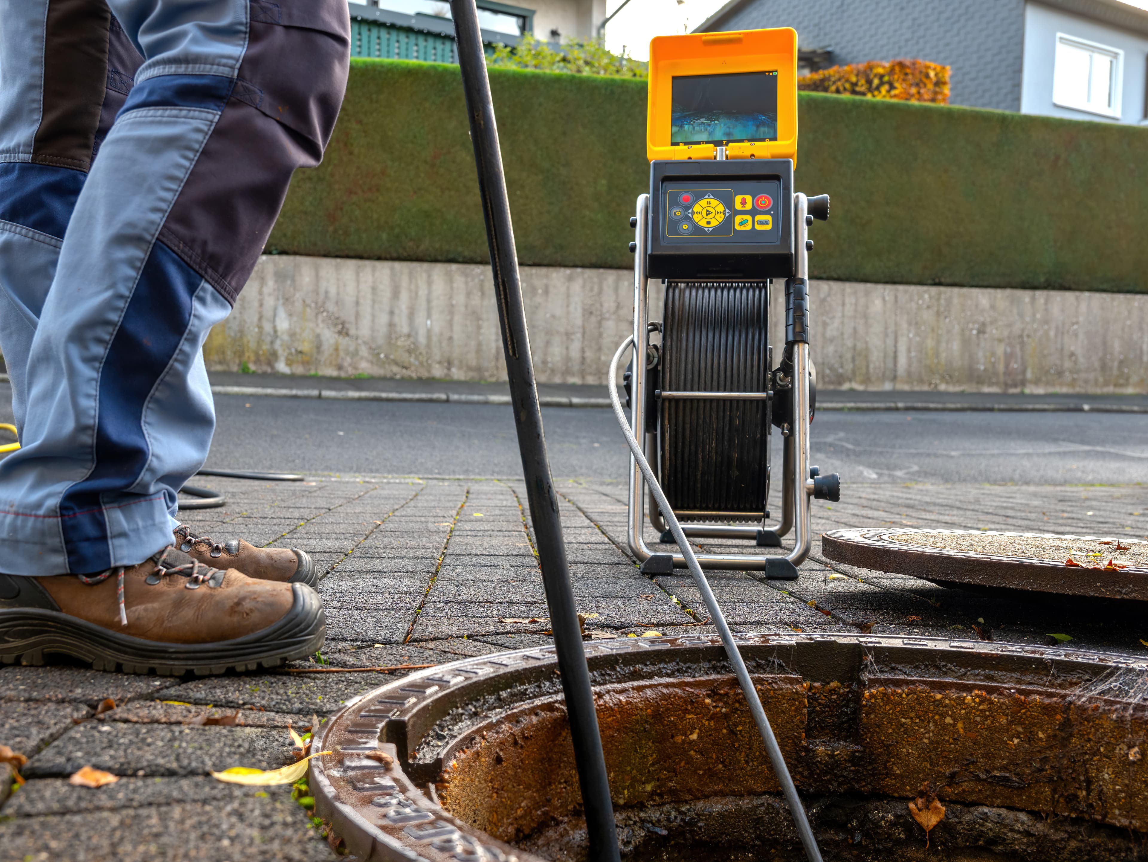 Plumber repairing a blocked drain